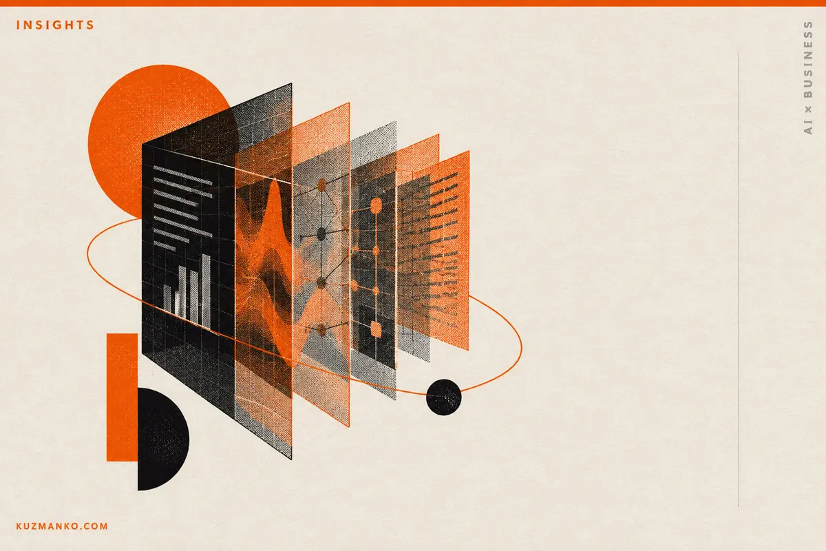 Black-and-orange risograph lens revealing semantic gears inside a language model