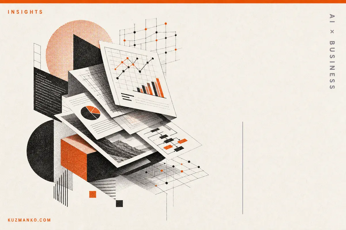 Editorial risograph-style cover showing a detailed PDF document transformed into searchable graphs, diagrams, and image fragments for Vision LLM RAG analysis.