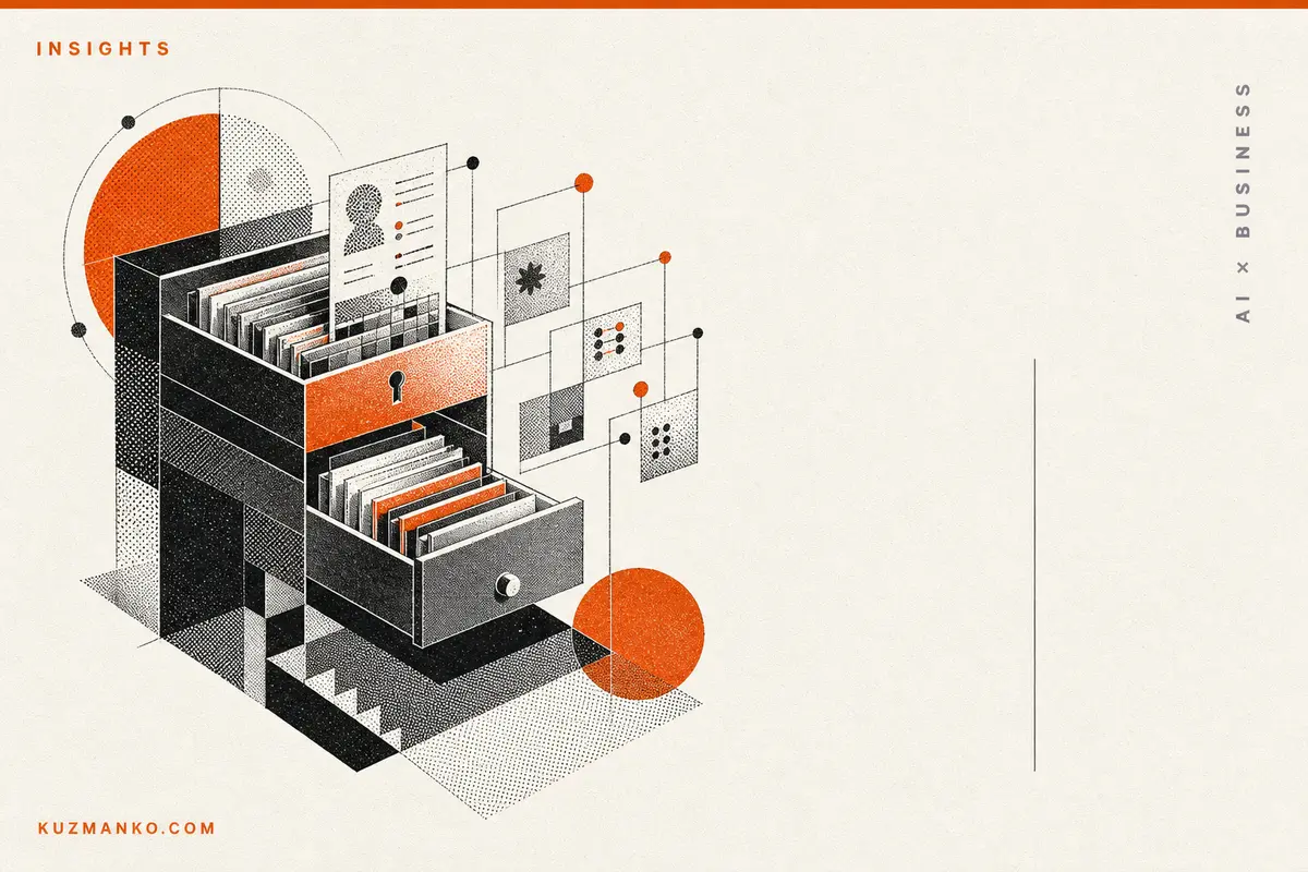 Editorial cover art of an intricate memory archive metaphor in risograph style, symbolizing ChatGPT memory upgrades and personalized AI assistants.