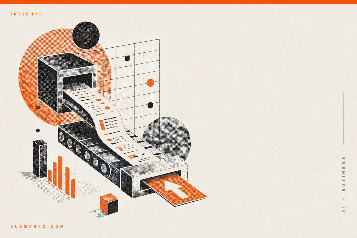 Editorial risograph illustration of a data package streaming directly into a cloud inference system, with bold geometric shapes and ample negative space.