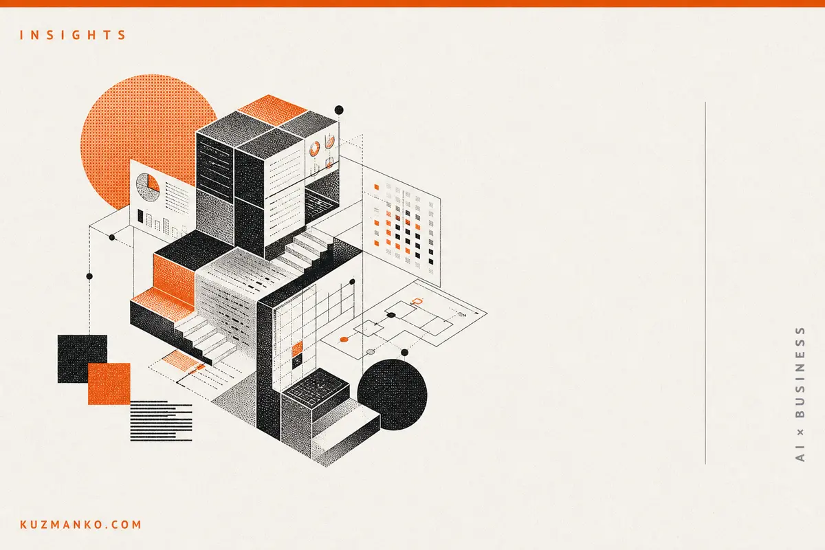 Abstract risograph-style editorial illustration of a layered AI orchestration system in orange, black, and gray, symbolizing Claude Opus 4.8 in Amazon Bedrock for enterprise AI agents.