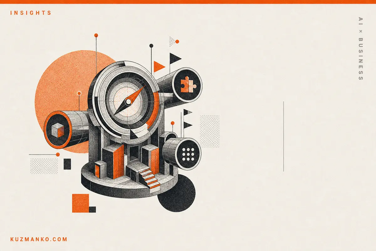 Abstract risograph cover art of a dynamic AI resource discovery ecosystem with interconnected modular tools, centered on a clean editorial layout with ample negative space.