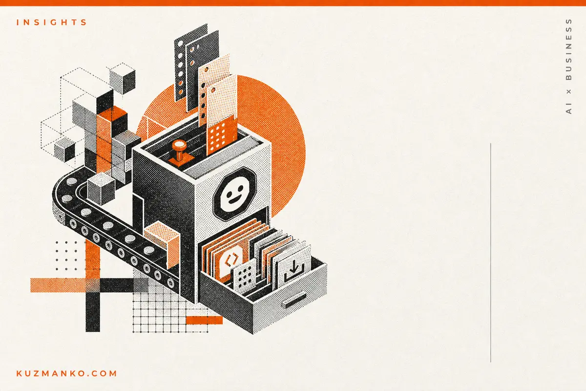 Editorial risograph-style illustration of Hugging Face CLI automation for AI agents, with a minimalist orange-and-black technical composition and ample negative space.