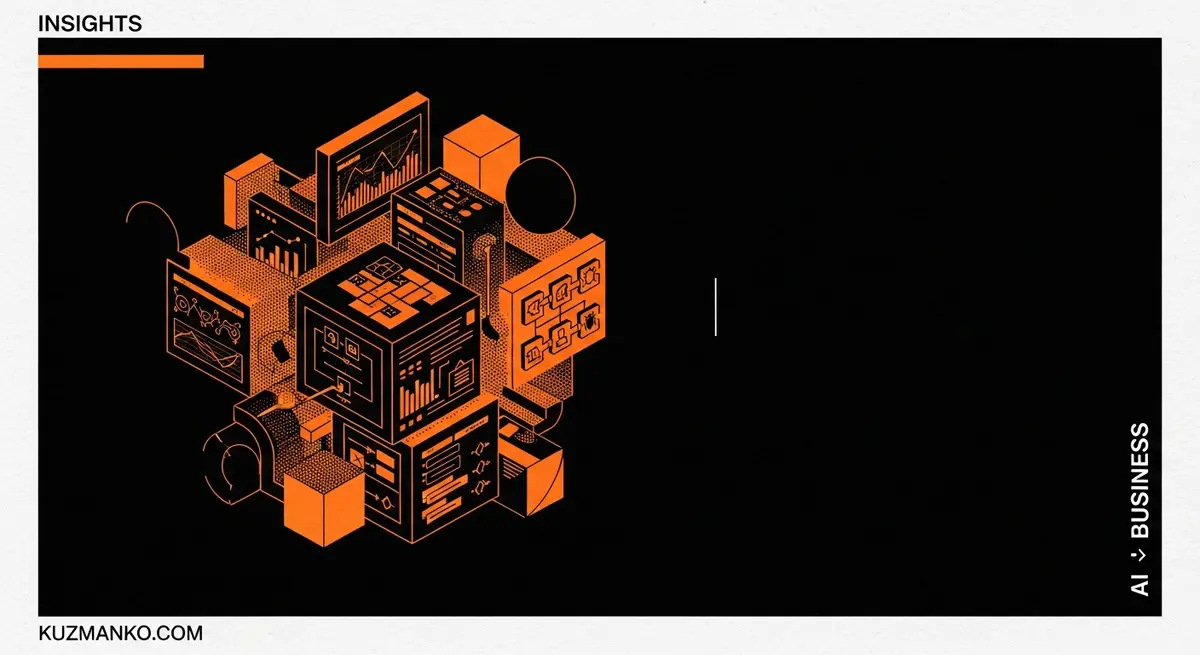 Editorial risograph illustration of a detailed modular dashboard and code pipeline metaphor for AI data science skills in Hebrew blog cover design.