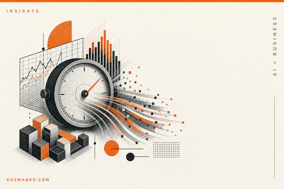 Editorial cover illustration of Chronos-2 AWS time series forecasting for enterprise demand planning, with a risograph-style data grid and charts on a clean minimalist background.