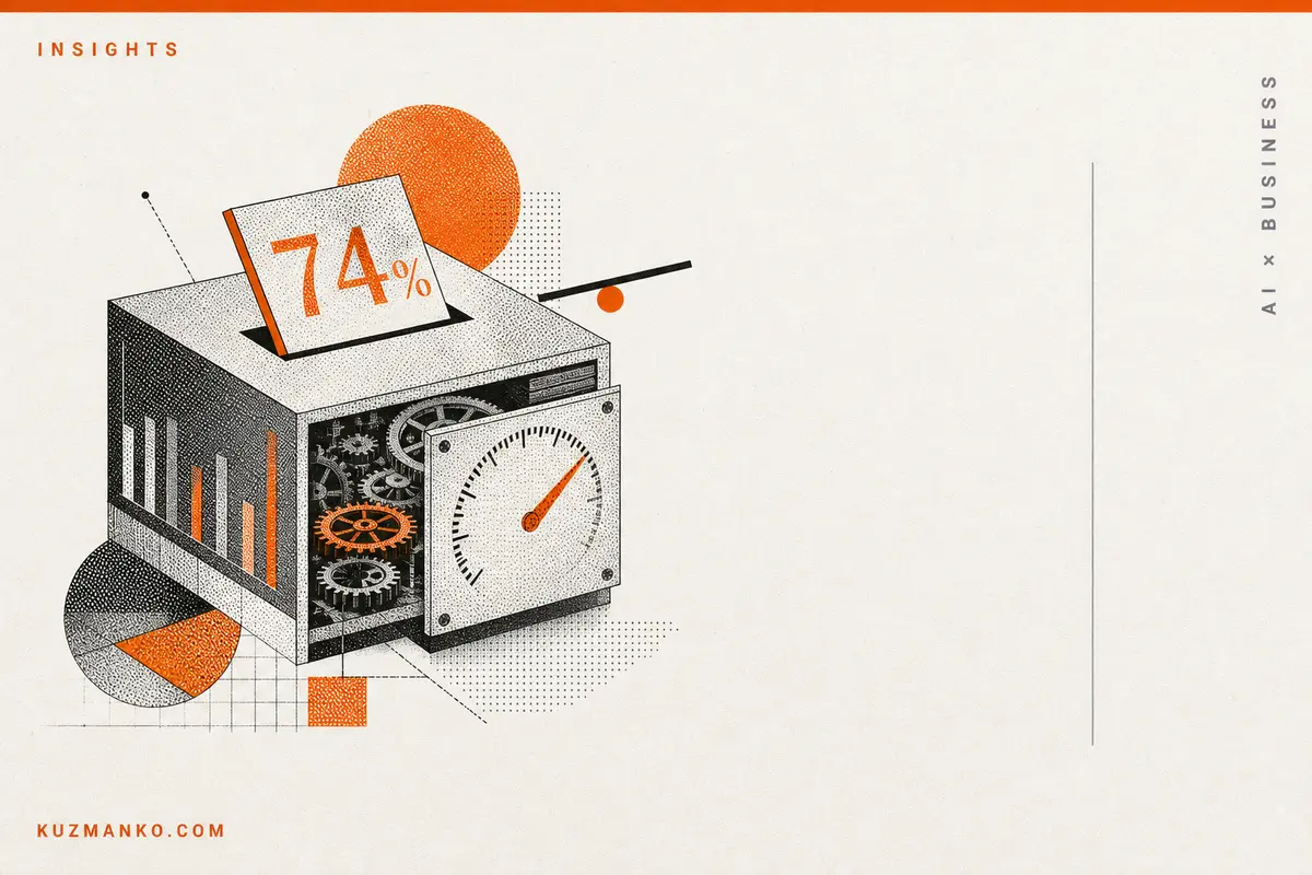 Editorial risograph illustration of a calibrated confidence gauge and layered decision dial in black and orange on a pale background, symbolizing AI risk, trust, and business oversight.
