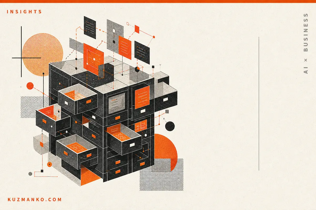 Editorial risograph illustration of coordinated code agents managing multiple parallel coding sessions, with a central geometric workflow object and ample negative space for Hebrew text overlay.